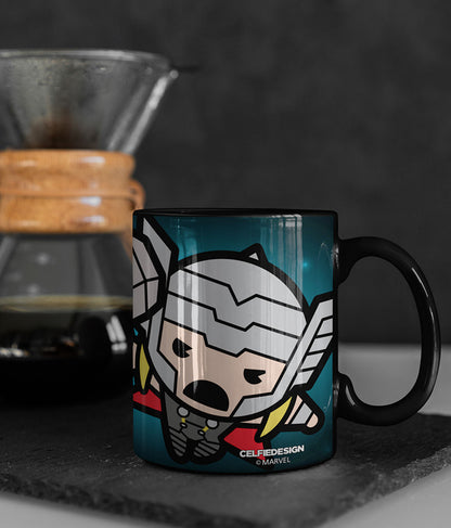 Thunderous Thor Kawaii - Coffee Mugs Black