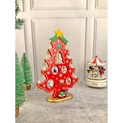 Red DIY Wooden Christmas Tree with LED Light