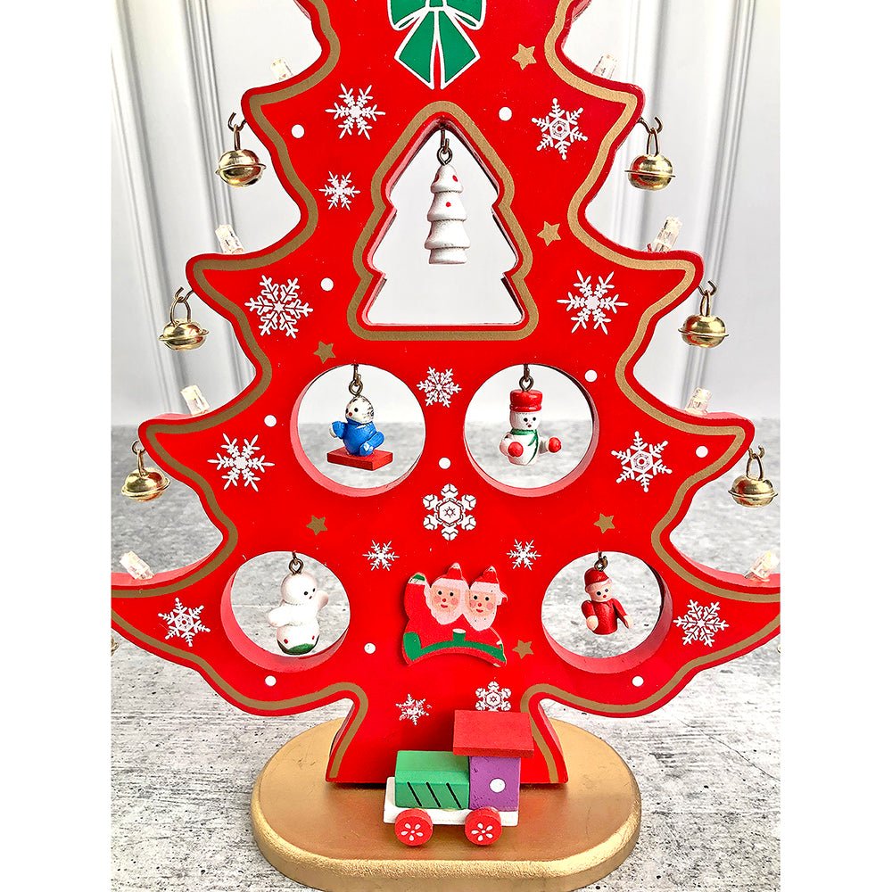 Red DIY Wooden Christmas Tree with LED Light