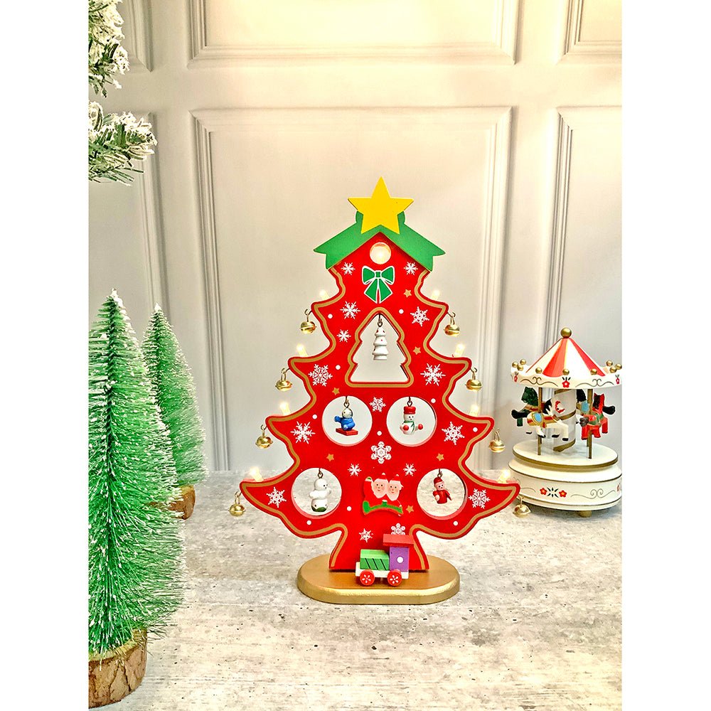 Red DIY Wooden Christmas Tree with LED Light