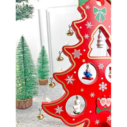 Red DIY Wooden Christmas Tree with LED Light