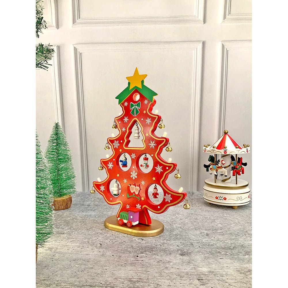 Red DIY Wooden Christmas Tree with LED Light