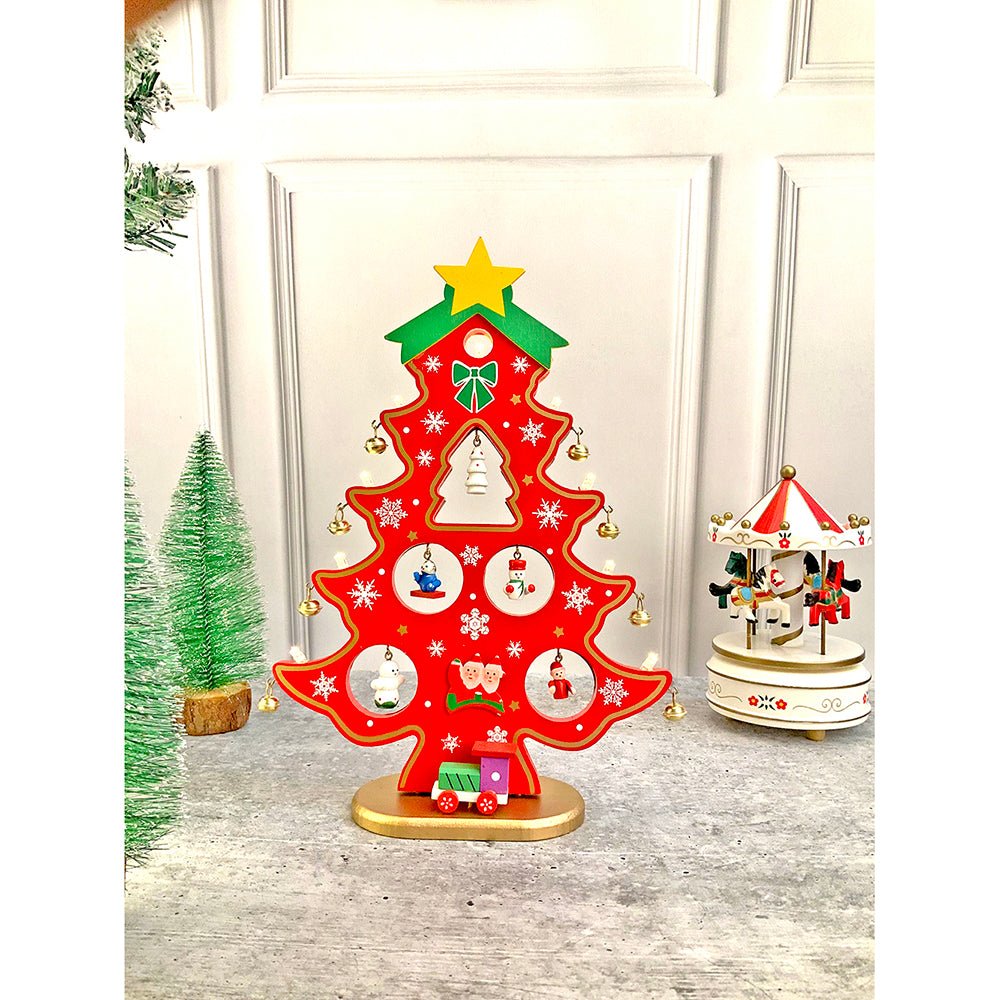 Red DIY Wooden Christmas Tree with LED Light