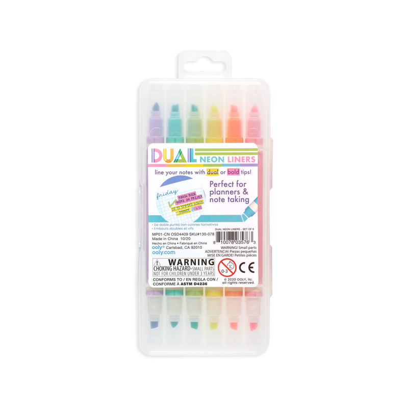 Dual Liner Double Ended Neon Highlighters - Set of 6