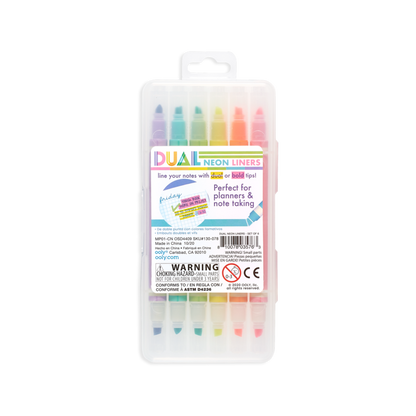 Dual Liner Double Ended Neon Highlighters - Set of 6