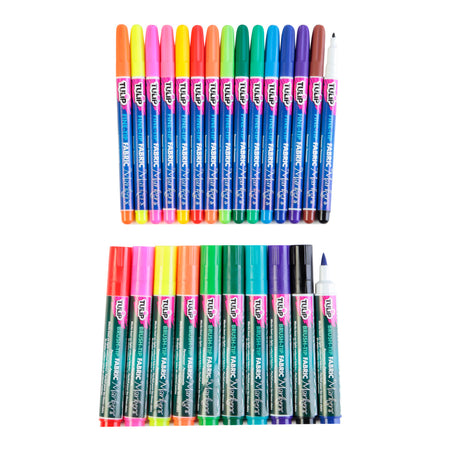 Tulip Color 24pk Fine Tip & Brush Tip Fabric Markers Ultimate Neon