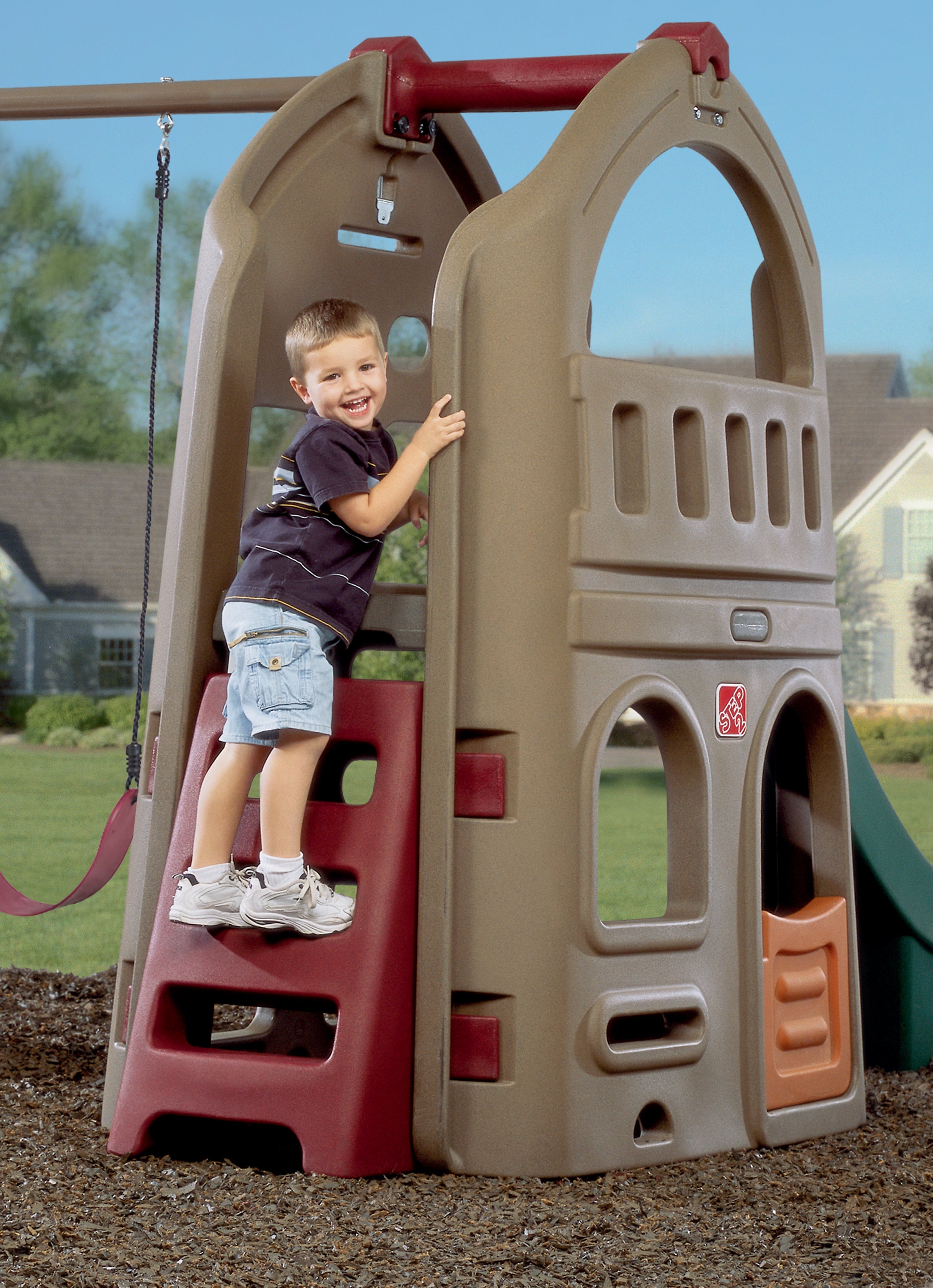 Step2 naturally playful clubhouse store climber with two slides