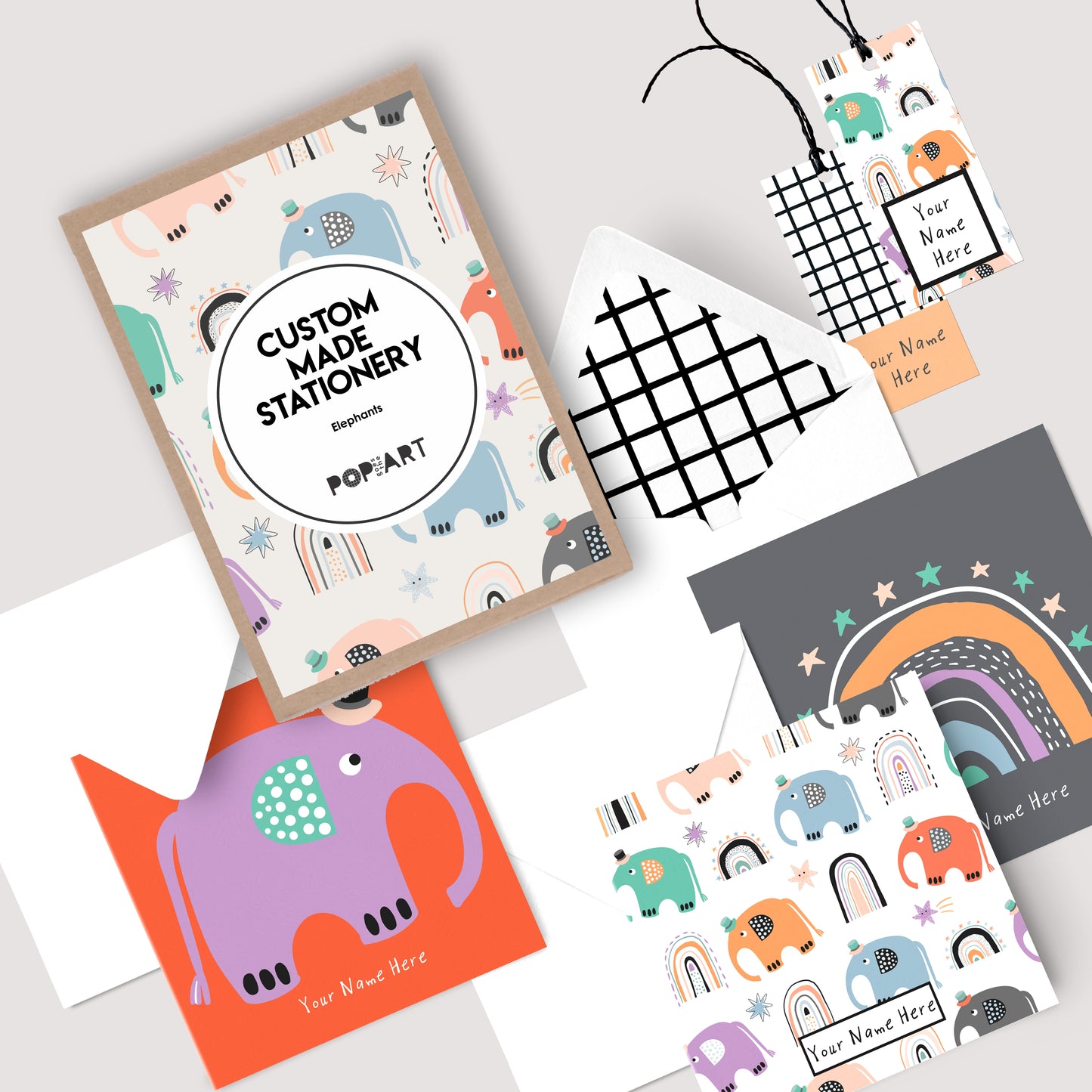 Personalised Gift Cards & Tags - Elephants